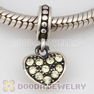 Sterling Silver European Jonquil Pave Heart Dangle With Jonquil Austrian Crystal