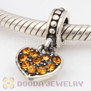 Sterling European Topaz Pave Heart Dangle With Topaz Austrian Crystal