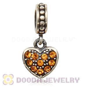 Sterling European Topaz Pave Heart Dangle With Topaz Austrian Crystal