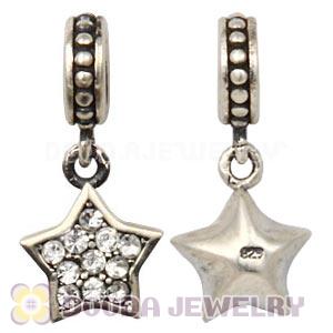European Sterling Clear Pave Star Dangle With Clear Austrian Crystal