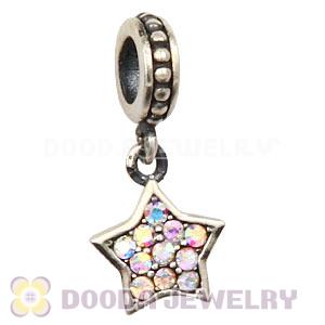European Sterling Crystal AB Pave Star Dangle With Crystal AB Austrian Crystal