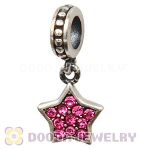 European Sterling Rose Pave Star Dangle With Rose Austrian Crystal