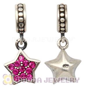 European Sterling Fuchsia Pave Star Dangle With Fuchsia Austrian Crystal