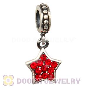 European Sterling Light Siam Pave Star Dangle With Light Siam Austrian Crystal