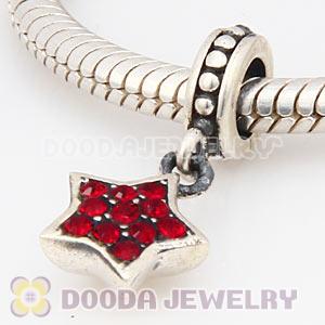 European Sterling Siam Pave Star Dangle With Siam Austrian Crystal