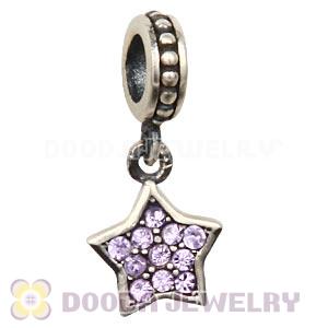 European Sterling Violet Pave Star Dangle With Violet Austrian Crystal