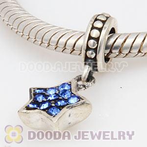 European Sterling Sapphire Pave Star Dangle With Sapphire Austrian Crystal