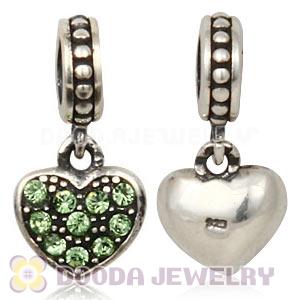 Sterling Silver European Peridot Pave Heart Dangle With Peridot Austrian Crystal