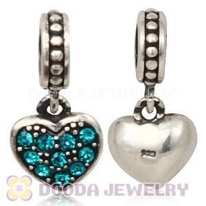 Sterling Silver European Blue Pave Heart Dangle With Blue Austrian Crystal