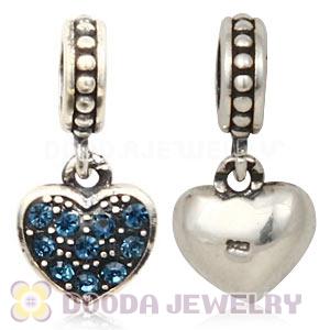 Sterling Silver European Montana Pave Heart Dangle With Montana Austrian Crystal