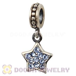 European Sterling Light Sapphire Pave Star Dangle With Light Sapphire Austrian Crystal