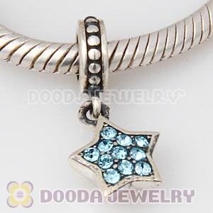 European Sterling Aquamarine Pave Star Dangle With Aquamarine Austrian Crystal