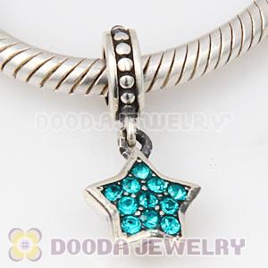 European Sterling Blue Pave Star Dangle With Blue Austrian Crystal