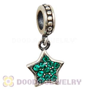 European Sterling Emerald Pave Star Dangle With Emerald Austrian Crystal