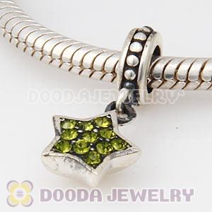 European Sterling Olivine Pave Star Dangle With Olivine Austrian Crystal