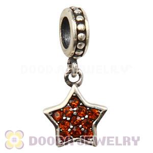European Sterling Smoked Topaz Pave Star Dangle With Smoked Topaz Austrian Crystal