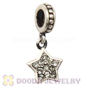 European Sterling Black Diamond Pave Star Dangle With Black Diamond Austrian Crystal