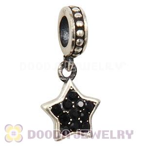 European Sterling Jet Pave Star Dangle With Jet Austrian Crystal