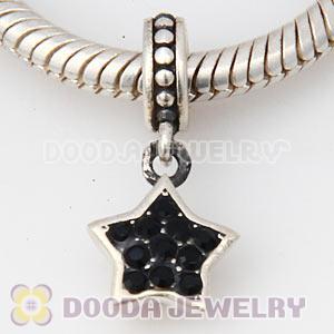 European Sterling Jet Pave Star Dangle With Jet Austrian Crystal