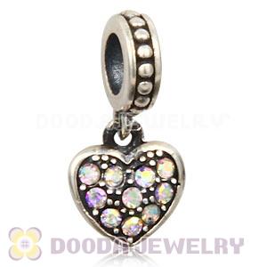 Sterling Silver European Crystal AB Pave Heart Dangle With Crystal AB Austrian Crystal