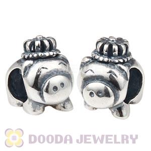 925 Sterling Silver Pig Charm Beads With Crown Wholesale
