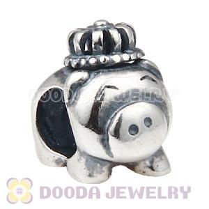 S925 Sterling Silver Pig Charm Beads With Crown Wholesale