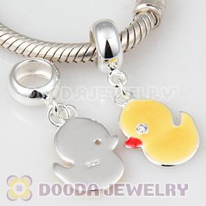 925 Sterling Silver European Enamel Dangle Duck Wholesale