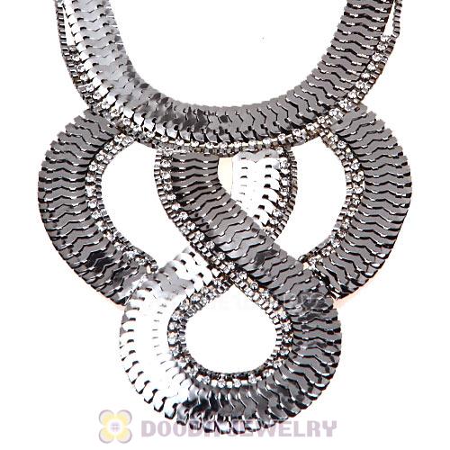 European Chunky Gun Black Snake Chain Crystal Choker Bib Collar Necklace