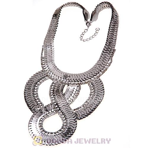 European Chunky Gun Black Snake Chain Crystal Choker Bib Collar Necklace