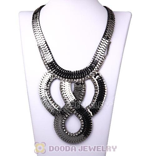 European Chunky Gun Black Snake Chain Crystal Choker Bib Collar Necklace