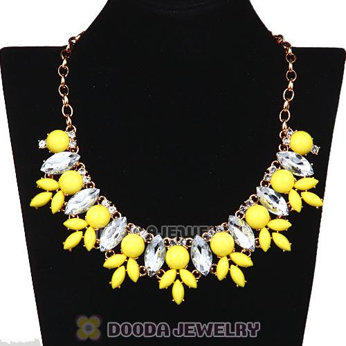 Yellow Resin Rhinestone Crystal Marquess Fleur Flower Choker Bib Necklaces Wholesale
