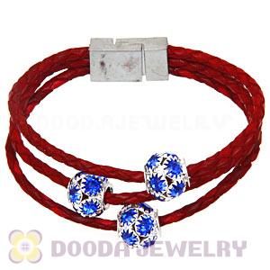 19CM Crystal Beads Red Braided Leather Bracelet With Magnetic Clasp
