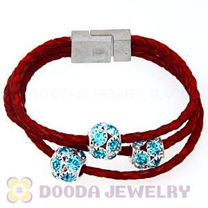 19CM Crystal Beads Red Braided Leather Bracelet With Magnetic Clasp