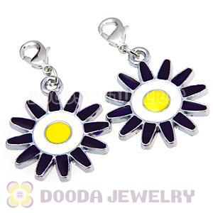 Platinum Plated Enamel European Jewelry Flower Charms Wholesale