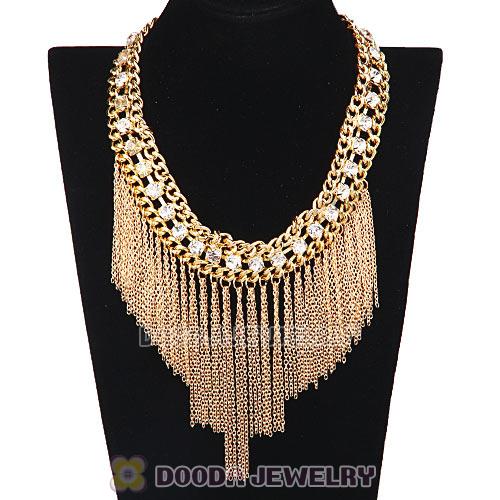 Golden Chunky Chain Crystal Tassel Choker Necklaces Wholesale