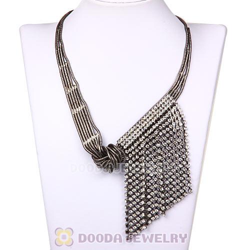 Fashion Gun Black Chain Ladies Costume Jewelry Crystal Sideways Tassel Necklace Wholesale