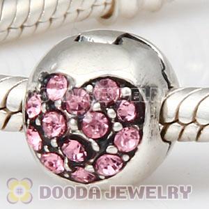 925 Sterling Silver Love Of My Life Clip Beads With Light Rose Austrian Crystal