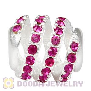 925 Sterling Silver Modern Glam Charm Bead With Fuchsia Austrian Crystal Wholesale
