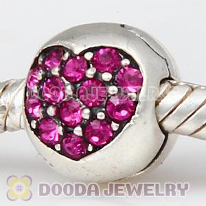 925 Sterling Silver Love Of My Life Clip Beads With Fuchsia Austrian Crystal