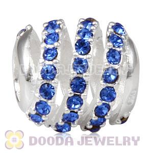 925 Sterling Silver Modern Glam Charm Bead With Sapphire Austrian Crystal Wholesale