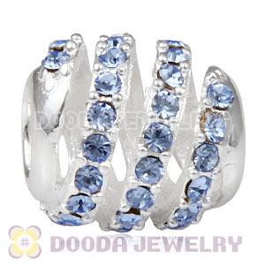 925 Sterling Silver Modern Glam Charm Bead With Light Sapphire Austrian Crystal Wholesale