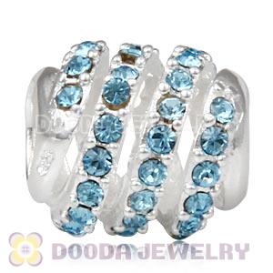 925 Sterling Silver Modern Glam Charm Bead With Aquamarine Austrian Crystal Wholesale