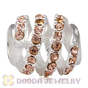 925 Sterling Silver Modern Glam Charm Bead With Light Peach Austrian Crystal Wholesale