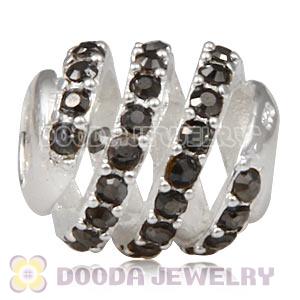 925 Sterling Silver Modern Glam Charm Bead With Jet Austrian Crystal Wholesale