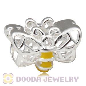 2013 Spring 925 Sterling Silver Bee Charms Bead With Yellow Enamel