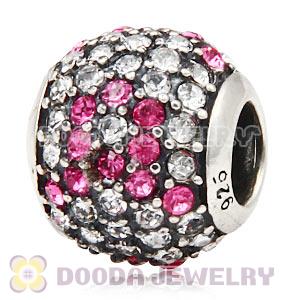 European Sterling Silver Pave Lights Pink Ribbon Charm With Austrian Crystal Wholesale