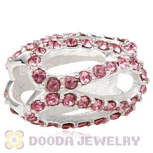 925 Sterling Silver Glistening Meander Charm Bead With Light Rose Austrian Crystal Wholesale