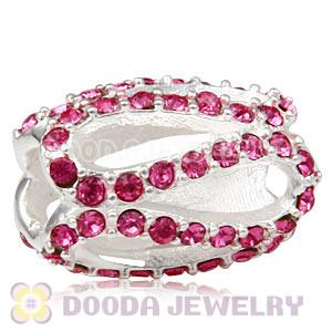 925 Sterling Silver Glistening Meander Charm Bead With Rose Austrian Crystal Wholesale