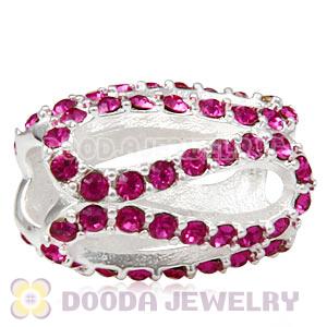 925 Sterling Silver Glistening Meander Charm Bead With Fuchsia Austrian Crystal Wholesale