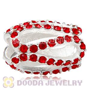 925 Sterling Silver Glistening Meander Charm Bead With Light Siam Austrian Crystal Wholesale